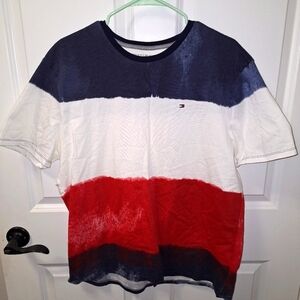 A Tommy Hilfiger short sleeve men's t-shirt in a size large. Red/White/Blue